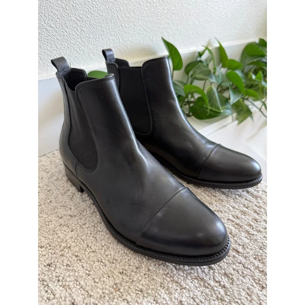 Ten Points SWEDEN Chelsea Boots Women 9 Black Leather Cap Toe Ankle